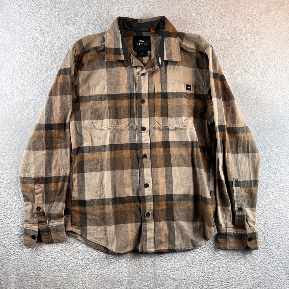 Sitka Gear Ashland Brown Plaid Flannel Shirt Men's M Stretch Cotton 600304